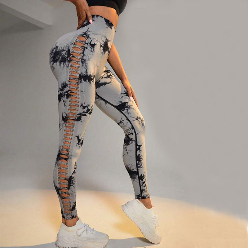Women's Hollow Tie-Dye High-Waist Leggings