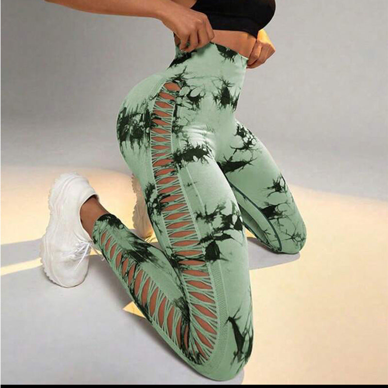 Women's Hollow Tie-Dye High-Waist Leggings