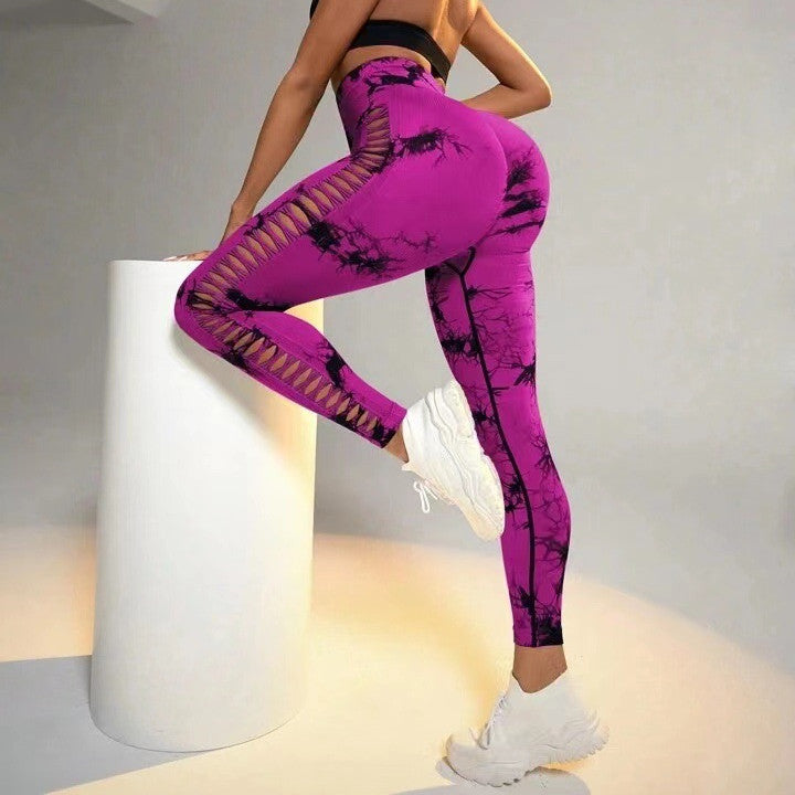 Women's Hollow Tie-Dye High-Waist Leggings