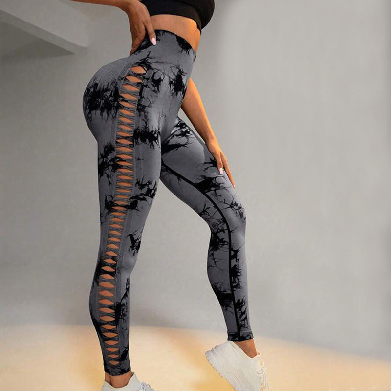 Women's Hollow Tie-Dye High-Waist Leggings