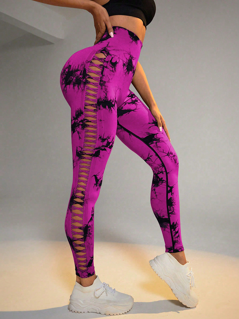 Women's Hollow Tie-Dye High-Waist Leggings