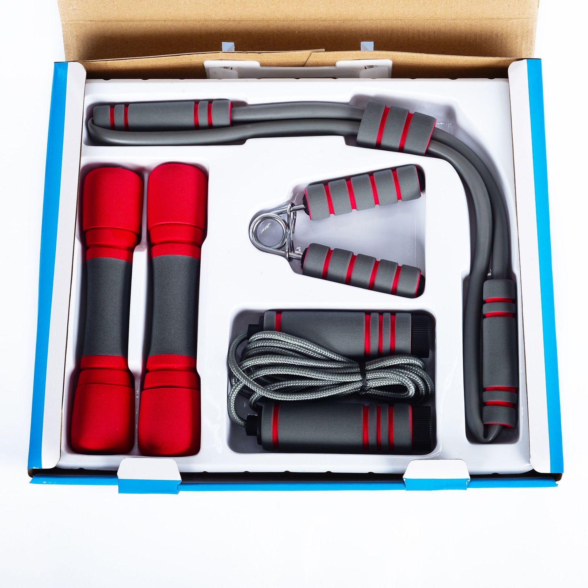Women's Fitness Equipment Set – Skipping Rope, Spring Grip, Chest Expander, Dumbbell