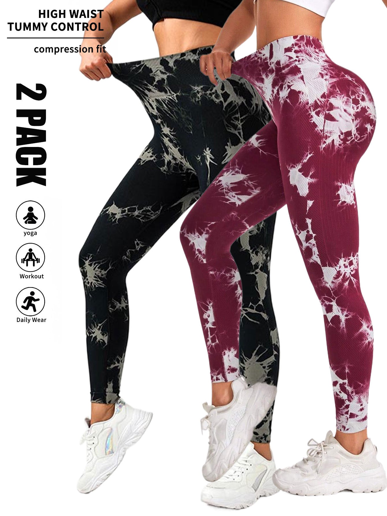 Women's 2-Pack Tie-Dye Scrunch Butt-Lifting Leggings